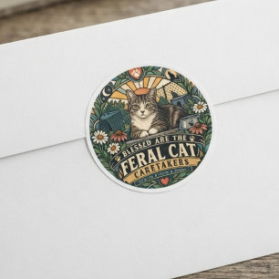 Medelevende Crème Retro Verwilderde Kat Ronde Sticker