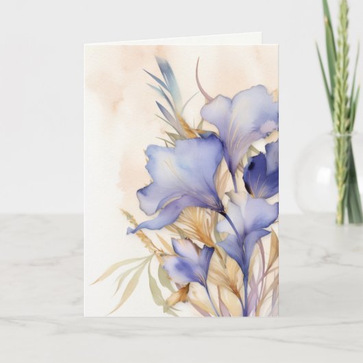 Medelevende Dank U Waterverf Iris Bloemen Kaart (Voorkant)
