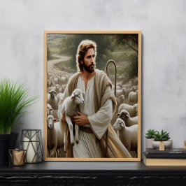 Medelevende herder met zachte kudde poster