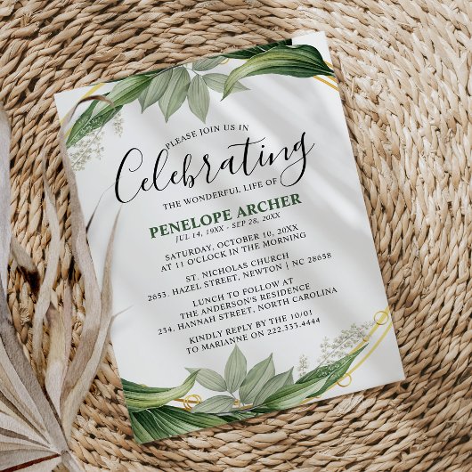 Medelevening Elegant Botanisch Gebladerte Herdenki Kaart