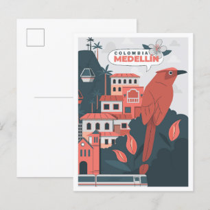 Medellin Colombia Art Vintage Travel Illustratie Briefkaart