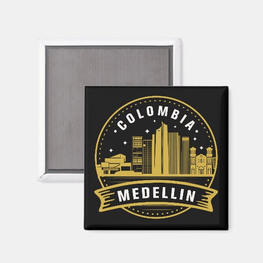 Medellin Colombia Cityscape Gold Magneet (Voorkant / Achterkant)