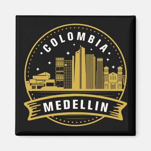 Medellin Colombia Cityscape Gold Magneet (Voorkant)