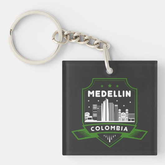 Medellin Colombia Skyline Acrylische Sleutelhanger (voorkant)