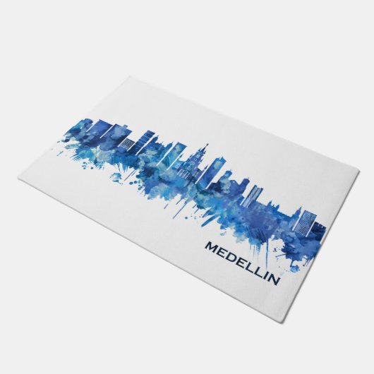 Medellin Colombia Skyline Blue Deurmat (Schuin)