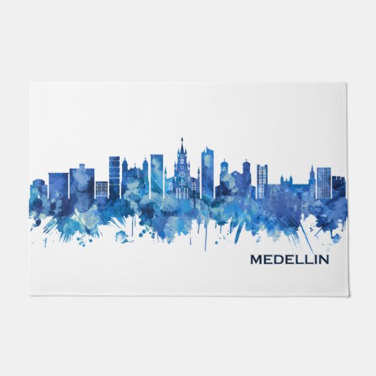 Medellin Colombia Skyline Blue Deurmat (Voorkant)