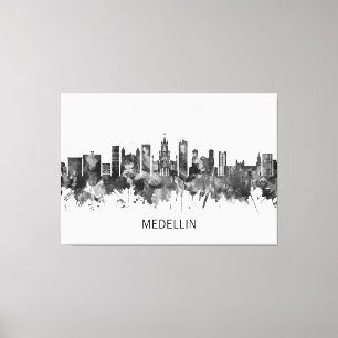 Medellin Colombia Skyline BW Canvas Afdruk