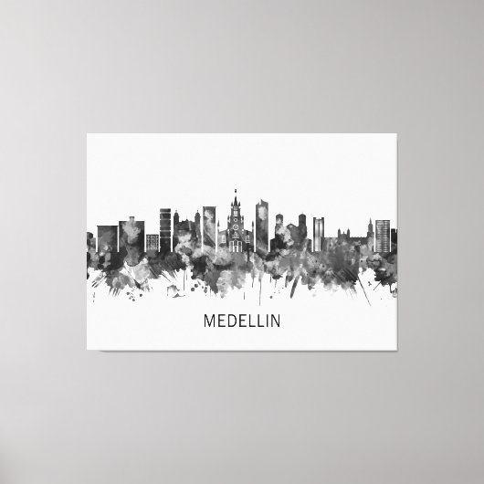 Medellin Colombia Skyline BW Canvas Afdruk (Voorkant)