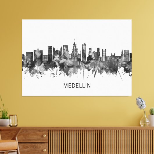 Medellin Colombia Skyline BW Canvas Afdruk (Insitu (Woonkamer))