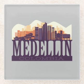 Medellin Colombia Skyline City Souvenir Glazen Onderzetter