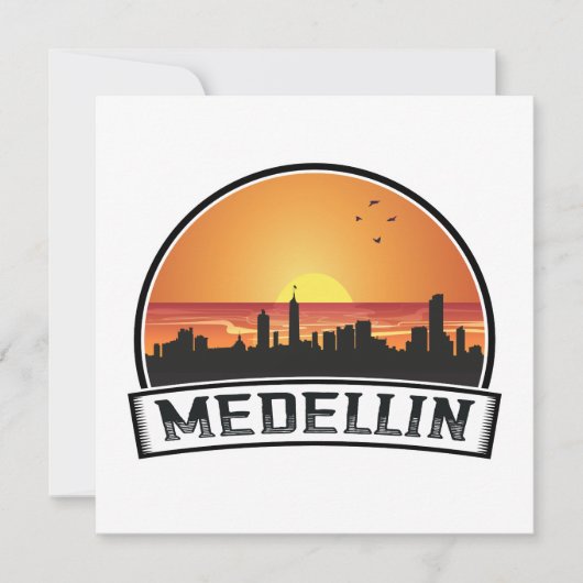 Medellin Colombia Sunset Skyline City Logo Kaart (Voorkant)