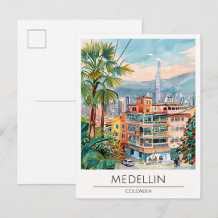 Medellin Colombia Vintage Kunst Illustratie Reizen Briefkaart