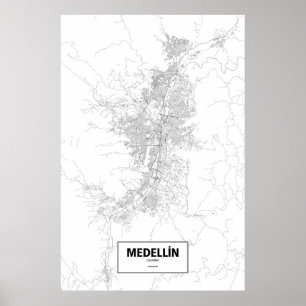 Medellín, Colombia (zwart op wit) Poster