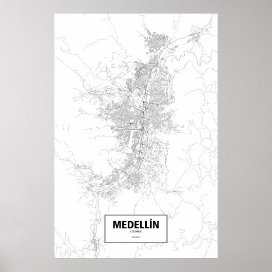 Medellín, Colombia (zwart op wit) Poster (Voorkant)