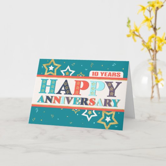 Medewerker 10e Jubileum Bold Colours and Stars Kaart (Gele Bloem)