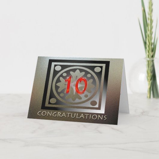 Medewerker 10e Jubileum Elegant Golden Red Kaart (Voorkant)