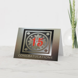 Medewerker 15e Jubileum Elegant Golden Red Kaart
