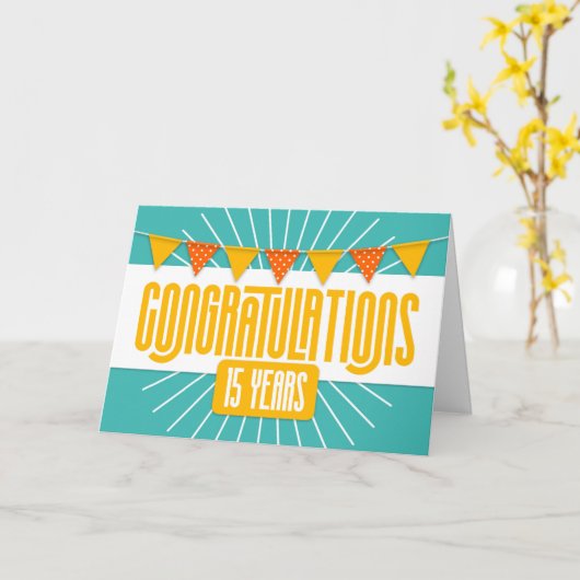 Medewerker 15e Jubileum Kleurrijke Bunting Kaart (Gele Bloem)