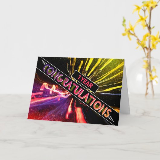 Medewerker 1e Jubileum Fun Gefeliciteerd Kaart (Gele Bloem)