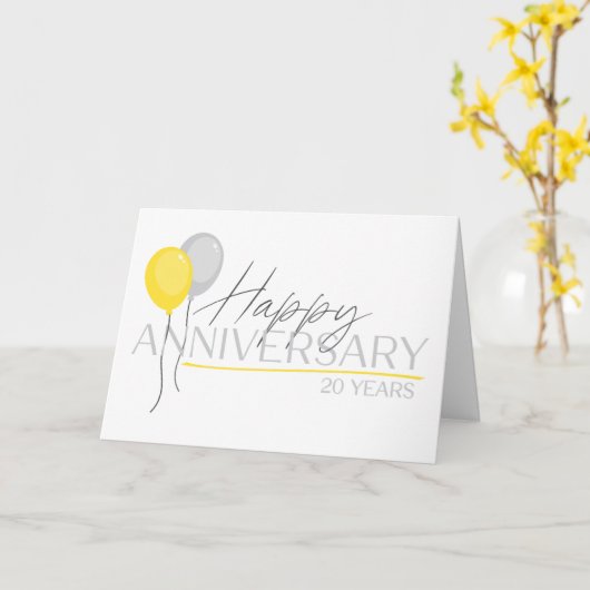 Medewerker 20e Jubileum Font Duo en Ballonnen Kaart (Gele Bloem)