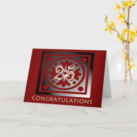 Medewerker 25e Jubileum Elegant Red Oak Kaart (Gele Bloem)