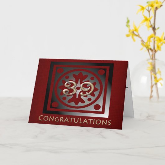 Medewerker 39 jaar Jubileum Elegant Golden Red Kaart (Gele Bloem)