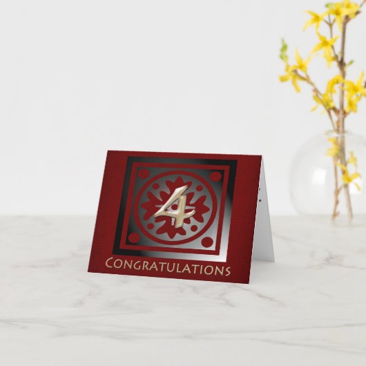 Medewerker 4 jaar Jubileum Elegant Golden Red Kaart (Gele Bloem)