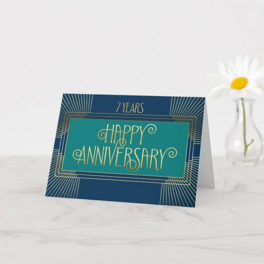 Medewerker 7e Jubileum Art Deco Fun Font Kaart (Kleine Plant)