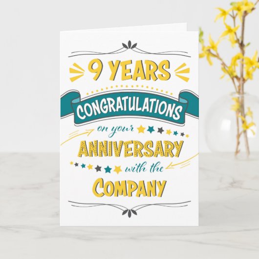 Medewerker 9de Jubileum Gefeliciteerd Word Art Kaart (Gele Bloem)