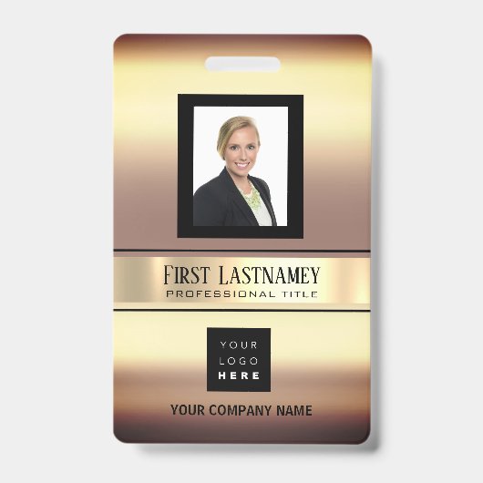 Medewerker Barcode Logo Naam Scan Goud Verticaal Badge (Voorzijde)