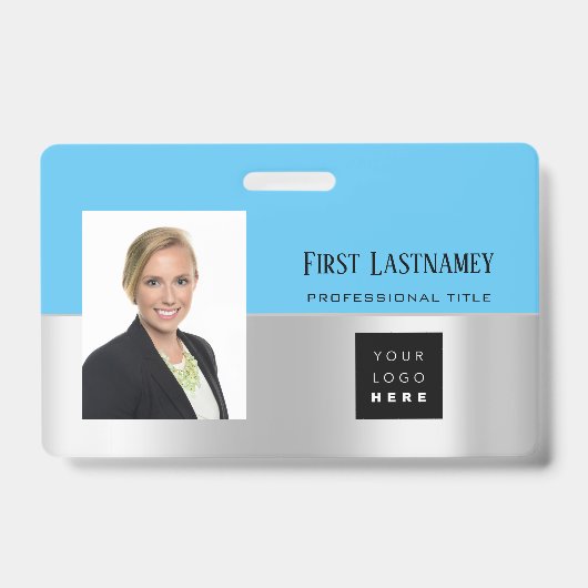 Medewerker Barcode Logo Naam Scanner Grijze Oceaan Badge (Voorzijde)