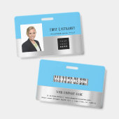 Medewerker Barcode Logo Naam Scanner Grijze Oceaan Badge (Voor- en achterkant)