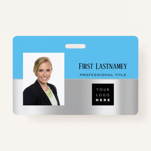 Medewerker Barcode Logo Naam Scanner Grijze Oceaan Badge (Voorkant)