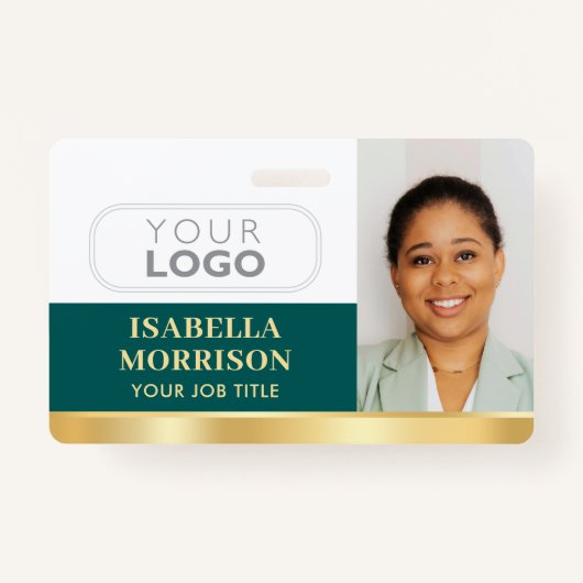 Medewerker Business Custom ID Logo QR Green Gold Badge (Voorkant)