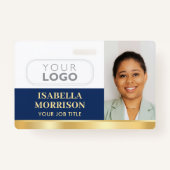 Medewerker Business Custom ID Logo QR Navy Gold Badge (Voorkant)