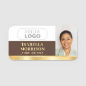 Medewerker Business Logo ID Foto Brown Gold Naamplaatje (Voorkant)
