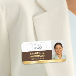 Medewerker Business Logo ID Foto Brown Gold Naamplaatje