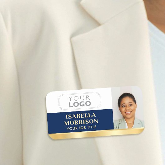 Medewerker Business Logo ID Foto Navy Gold Gradien Naamplaatje