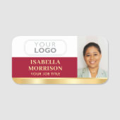 Medewerker Business Logo ID Foto Red Gold Gradient Naamplaatje (Voorkant)