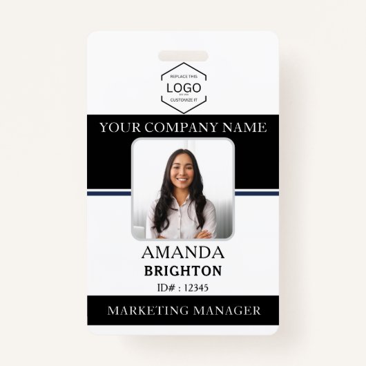 Medewerker Foto Bedrijf Logo QR Code Zwart Wit Badge (Voorkant)