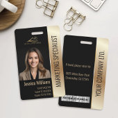 Medewerker Foto ID Barcode Logo Zwart & Goud Badge