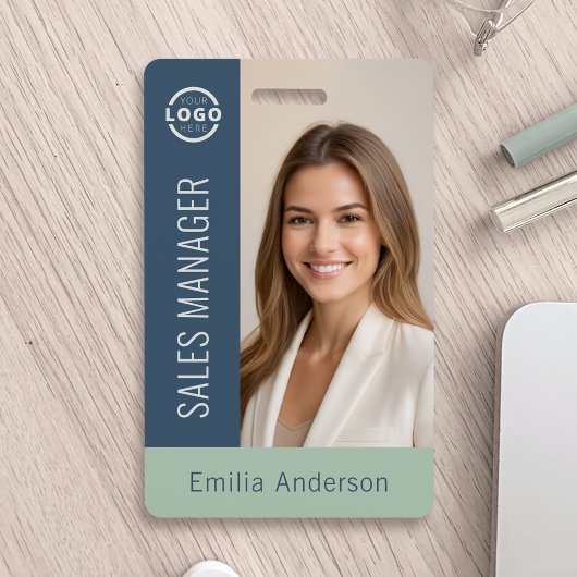 Medewerker Foto ID Bedrijf Logo Bold Blauw Groen Badge