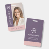 Medewerker Foto-ID Bedrijf Logo Bold Roze Paarse Badge (Front & Back)