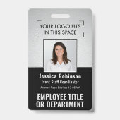Medewerker Foto ID QR Barcode Logo Silver Black Badge (Voorkant)
