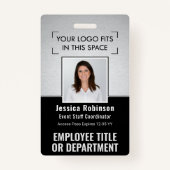 Medewerker Foto ID QR Barcode Logo Silver Black Badge (Voorkant)