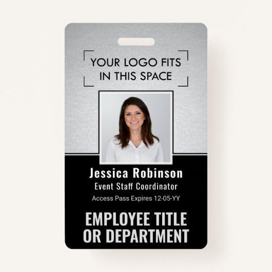 Medewerker Foto ID QR Barcode Logo Silver Black Badge (Voorkant)