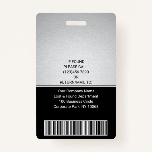 Medewerker Foto ID QR Barcode Logo Silver Black Badge (Achterkant)