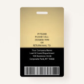 Medewerker Foto ID QR Barcode Uw Logo Zwart Goud Badge (Achterkant)