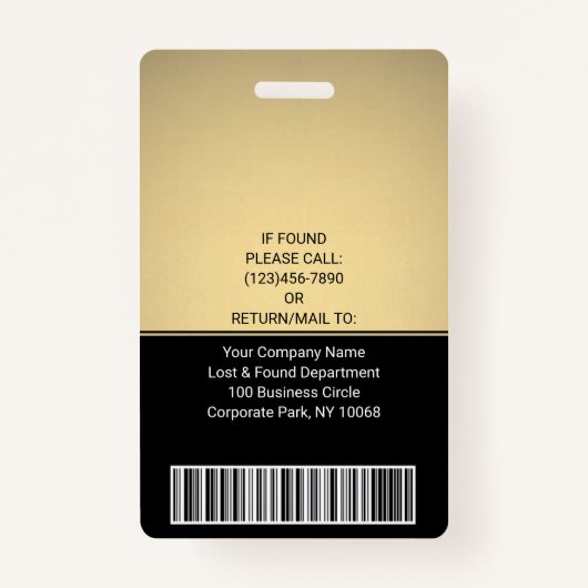 Medewerker Foto ID QR Barcode Uw Logo Zwart Goud Badge (Achterkant)