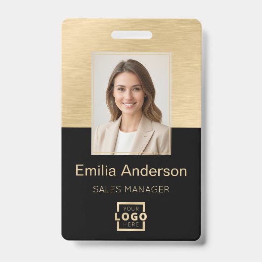 Medewerker Foto ID QR Code Logo Zwart geborsteld G Badge (Front)